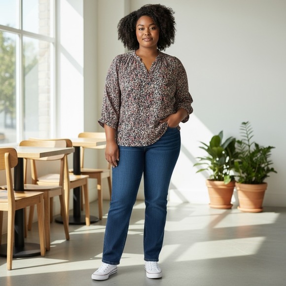 MASON & BELLE Womens Top 3X Blue Floral Peasant Tunic Classic Casual Cottage - Picture 12 of 12